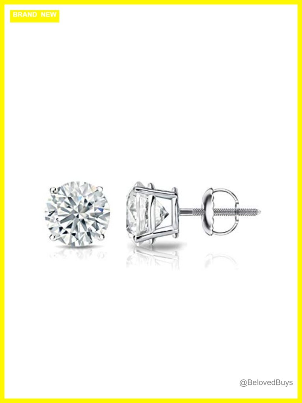 Lab Grown Diamond Stud Earrings 14k White Gold Screw Back